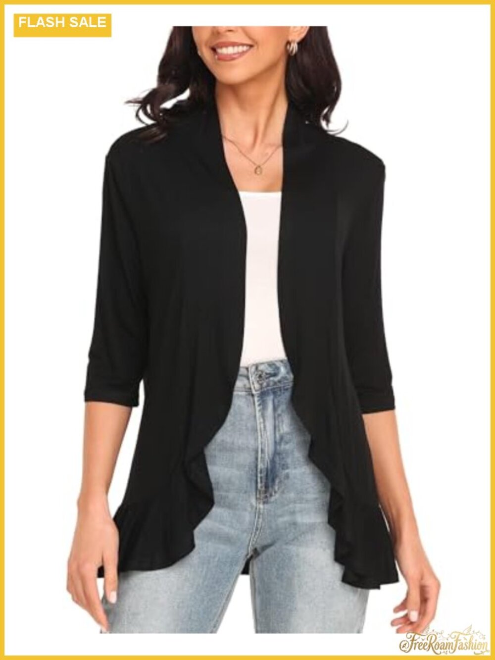Women's 3/4 Sleeve Open Front Lightweight Cardigan Sweater